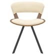Dining Chair with Curved Open-Back and Iron Legs in Walnut/Beige