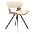 Dining Chair with Curved Open-Back and Iron Legs in Walnut/Beige