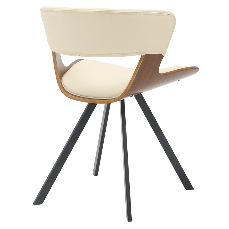 Dining Chair with Curved Open-Back and Iron Legs in Walnut/Beige