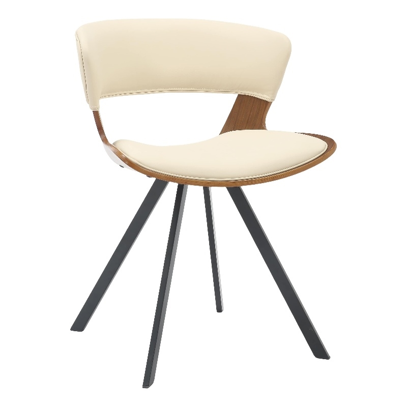 Dining Chair with Curved Open-Back and Iron Legs in Walnut/Beige