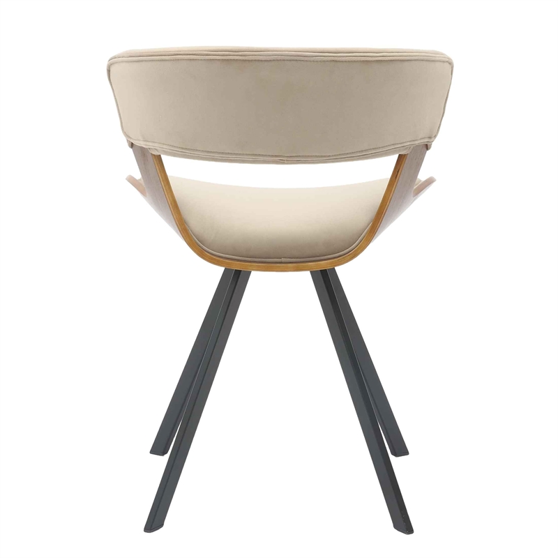 Dining Chair with Curved Open-Back and Iron Legs in Walnut/Light Brown Velvet