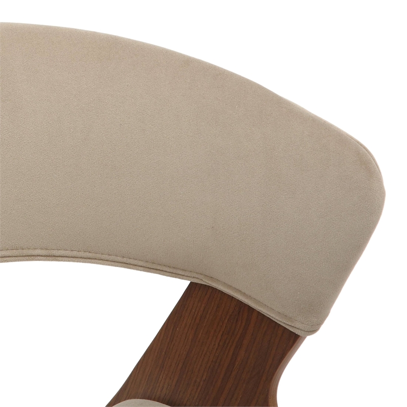 Dining Chair with Curved Open-Back and Iron Legs in Walnut/Light Brown Velvet