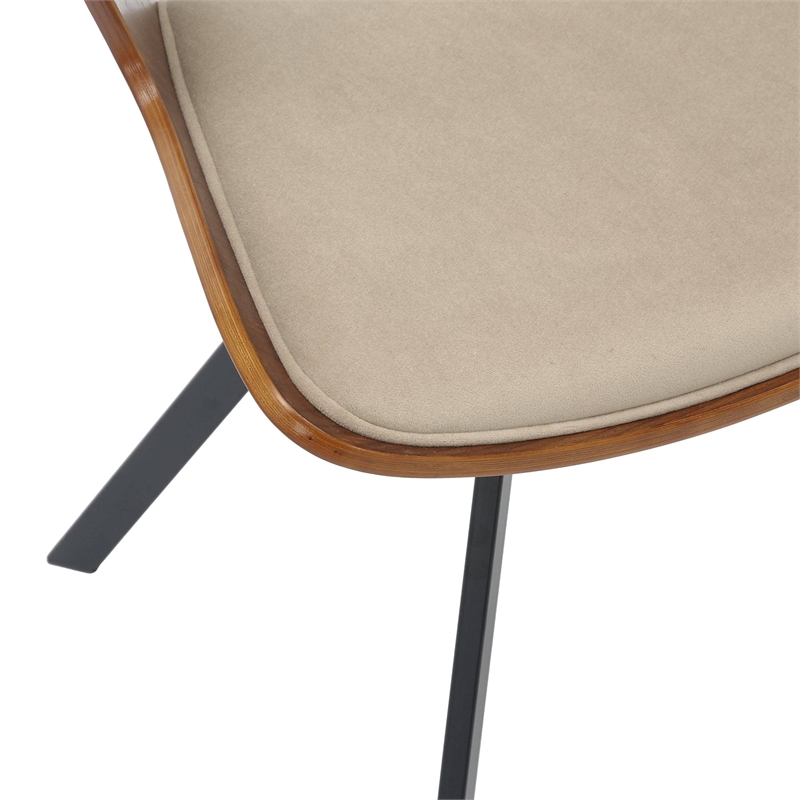 Dining Chair with Curved Open-Back and Iron Legs in Walnut/Light Brown Velvet