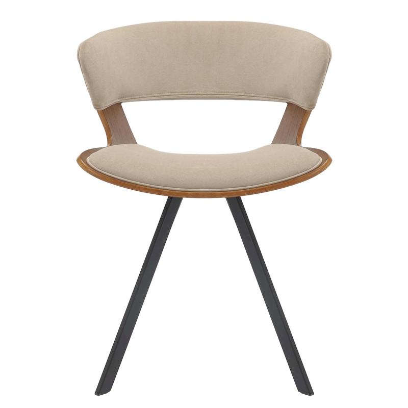 Dining Chair with Curved Open-Back and Iron Legs in Walnut/Light Brown Velvet