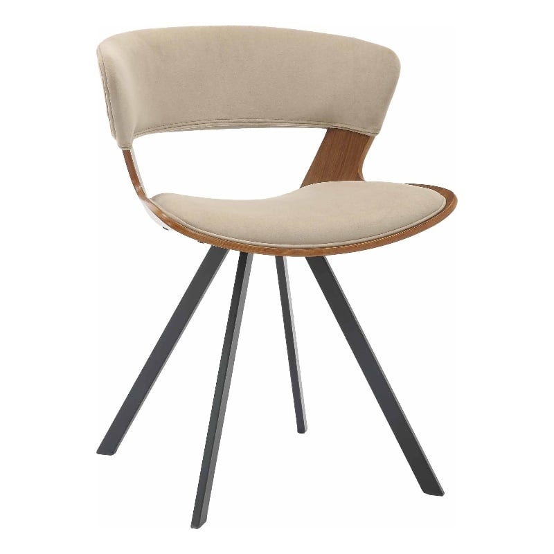 Dining Chair with Curved Open-Back and Iron Legs in Walnut/Light Brown Velvet