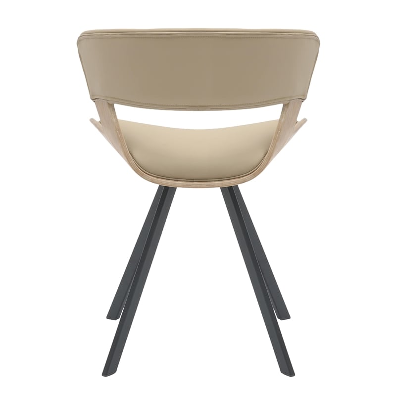 Dining Chair with Curved Open-Back and Iron Legs in Washed Walnut/Taupe