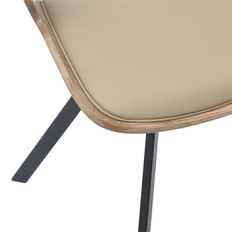 Dining Chair with Curved Open-Back and Iron Legs in Washed Walnut/Taupe