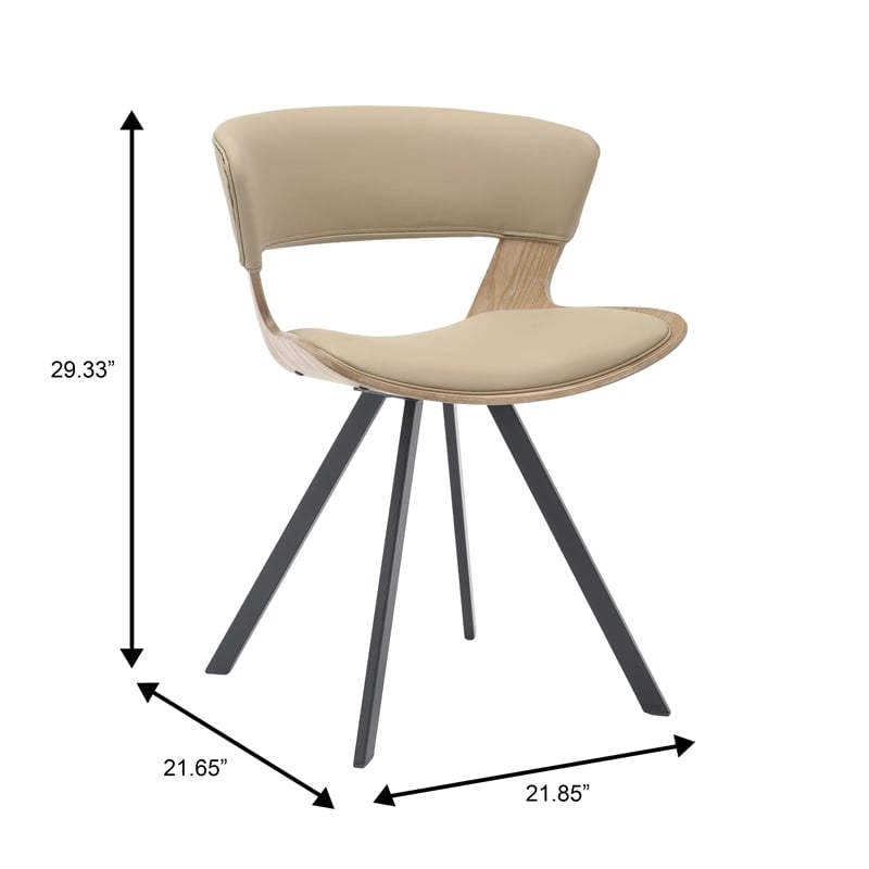 Dining Chair with Curved Open-Back and Iron Legs in Washed Walnut/Taupe
