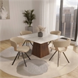 Dining Chair with Curved Open-Back and Iron Legs in Washed Walnut/Taupe