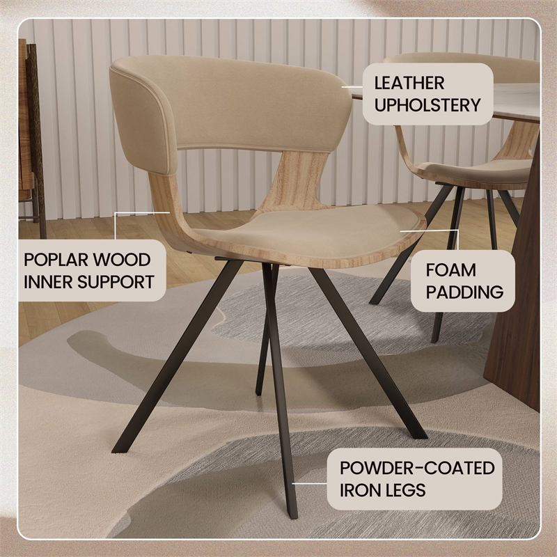 Dining Chair with Curved Open-Back and Iron Legs in Washed Walnut/Taupe