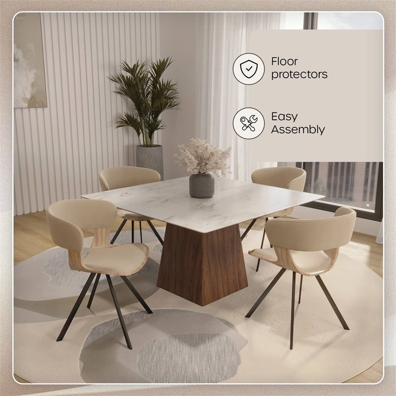 Dining Chair with Curved Open-Back and Iron Legs in Washed Walnut/Taupe