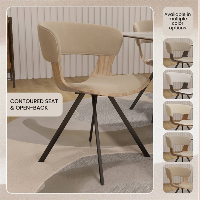 Dining Chair with Curved Open-Back and Iron Legs in Washed Walnut/Taupe