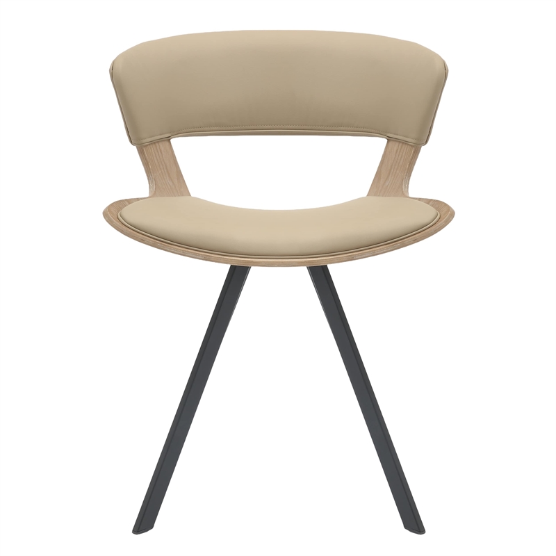 Dining Chair with Curved Open-Back and Iron Legs in Washed Walnut/Taupe