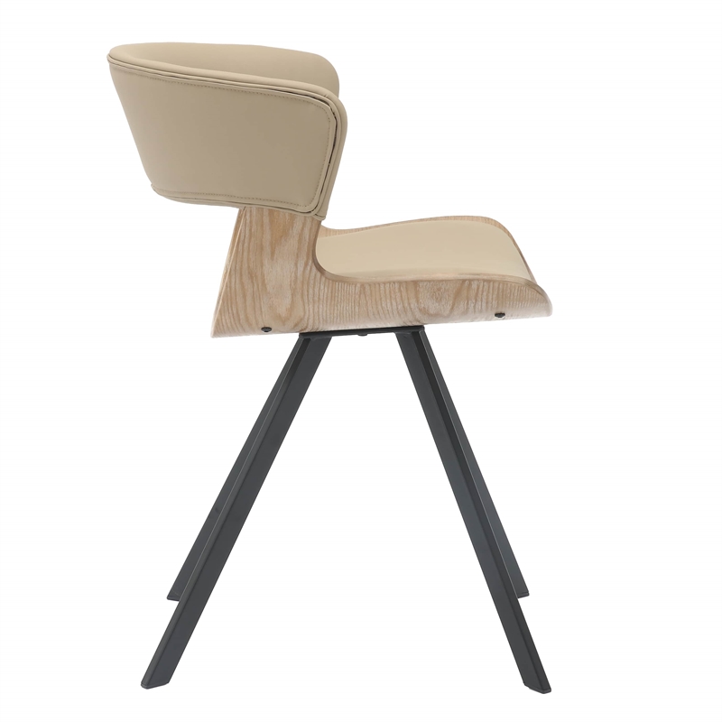 Dining Chair with Curved Open-Back and Iron Legs in Washed Walnut/Taupe