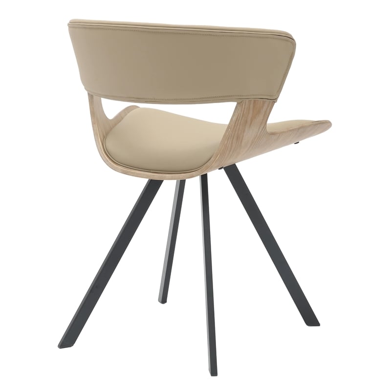 Dining Chair with Curved Open-Back and Iron Legs in Washed Walnut/Taupe