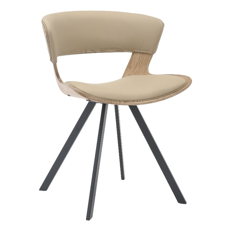 Dining Chair with Curved Open-Back and Iron Legs in Washed Walnut/Taupe