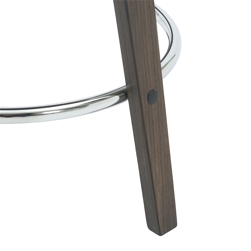 Leather Counter Stool with Poplar Wood Frame and Swivel in Dark Walnut/Brown