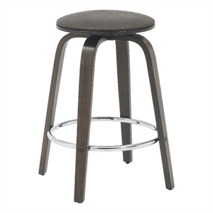 Leather Counter Stool with Poplar Wood Frame and Swivel in Dark Walnut/Brown