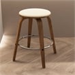Leather Counter Stool with Poplar Wood Frame and Swivel in Walnut/Cream
