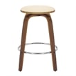 Leather Counter Stool with Poplar Wood Frame and Swivel in Walnut/Cream