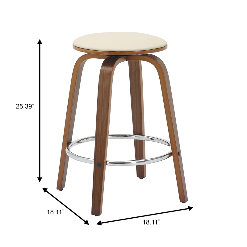 Leather Counter Stool with Poplar Wood Frame and Swivel in Walnut/Light Taupe