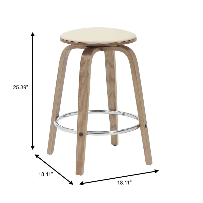 Leather Counter Stool with Poplar Wood Frame and Swivel in Washed Walnut/Taupe