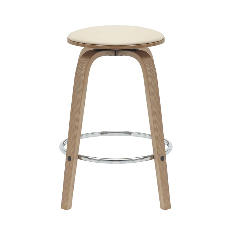 Leather Counter Stool with Poplar Wood Frame and Swivel in Washed Walnut/Taupe