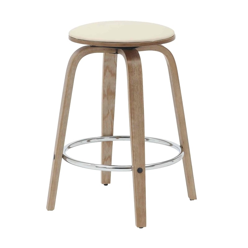 Leather Counter Stool with Poplar Wood Frame and Swivel in Washed Walnut/Taupe