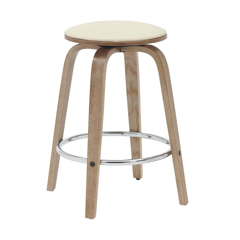 Leather Counter Stool with Poplar Wood Frame and Swivel in Washed Walnut/Taupe