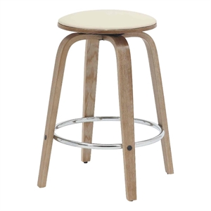 Leather Counter Stool with Poplar Wood Frame and Swivel in Washed Walnut/Taupe