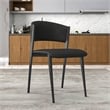 Leather Dining Chair with Curved Open-Back and Iron Legs Set of 4 in Black