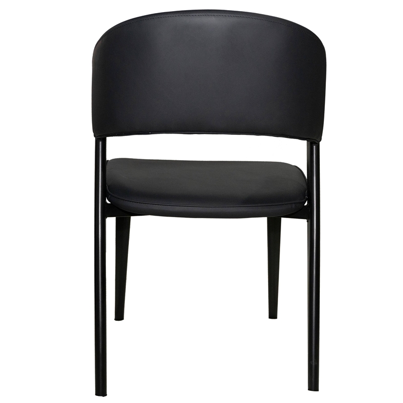 Leather Dining Chair with Curved Open-Back and Iron Legs Set of 4 in Black