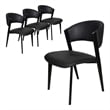 Leather Dining Chair with Curved Open-Back and Iron Legs Set of 4 in Black