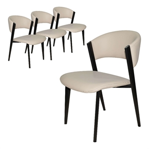 Leather Dining Chair with Curved Open-Back and Iron Legs Set of 4 in Light Gray