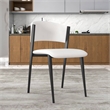 Leather Dining Chair with Curved Open-Back and Iron Legs Set of 4 in White