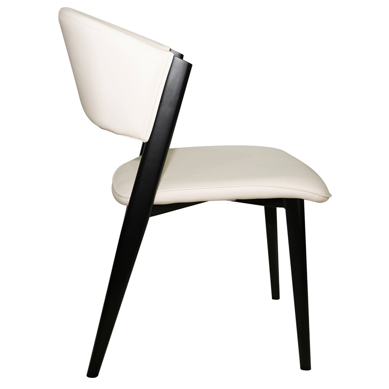 Leather Dining Chair with Curved Open-Back and Iron Legs Set of 4 in White
