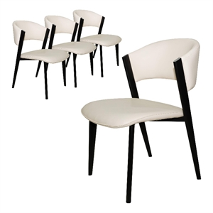 Leather Dining Chair with Curved Open-Back and Iron Legs Set of 4 in White