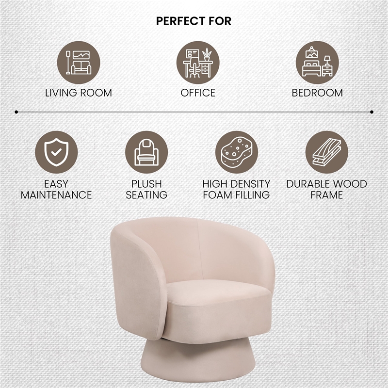 Accent Chair in Velvet Armchair with Removable Base and Swivel in Beige Velvet