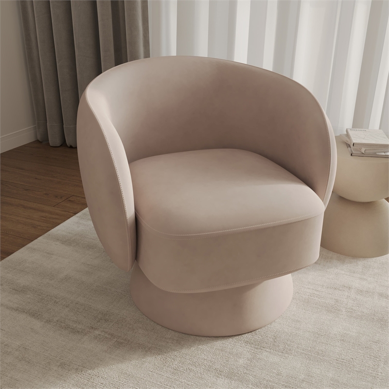 Accent Chair in Velvet Armchair with Removable Base and Swivel in Beige Velvet