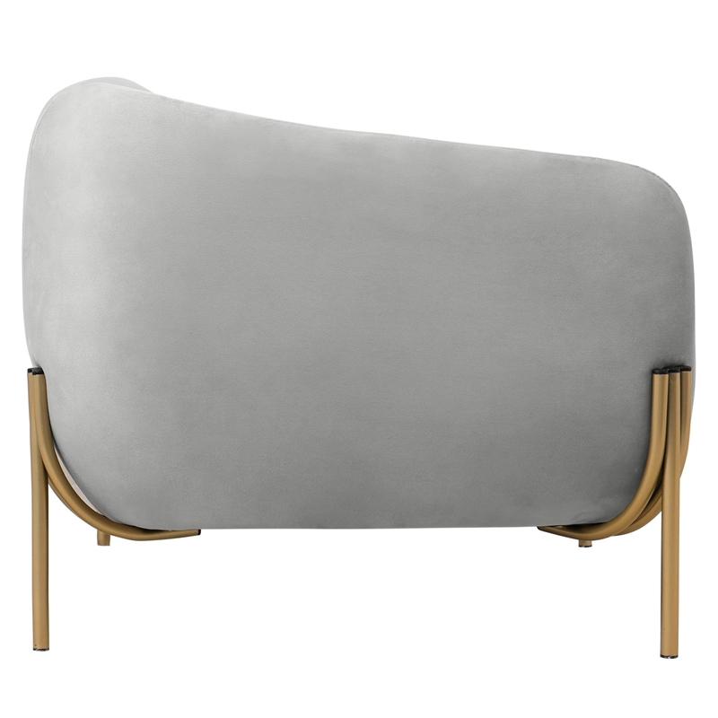 Upholstered Single Seater Sofa in Velvet with Gold Iron Legs in Light Gray