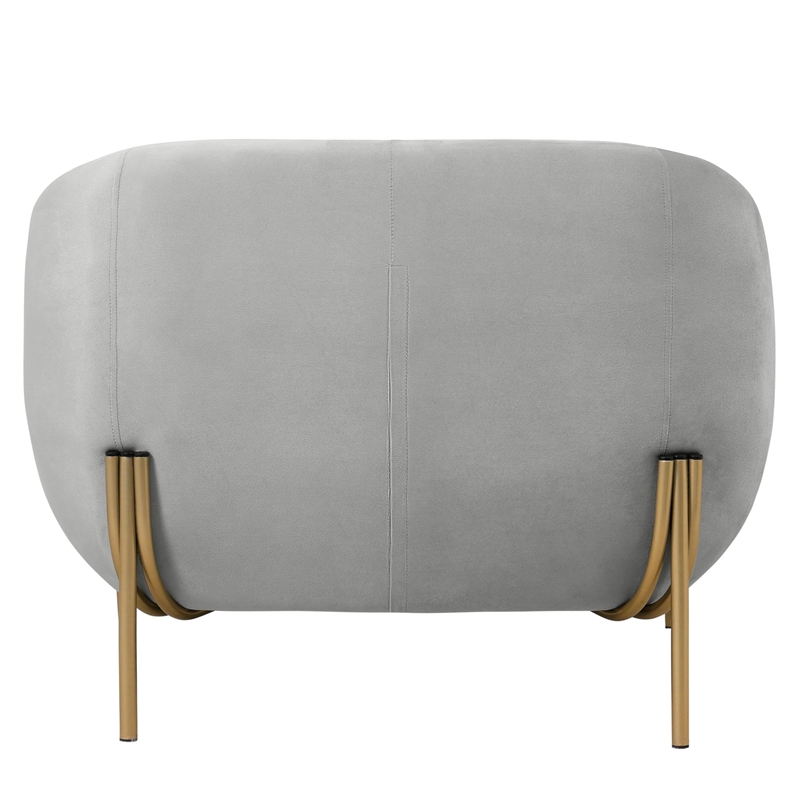 Upholstered Single Seater Sofa in Velvet with Gold Iron Legs in Light Gray
