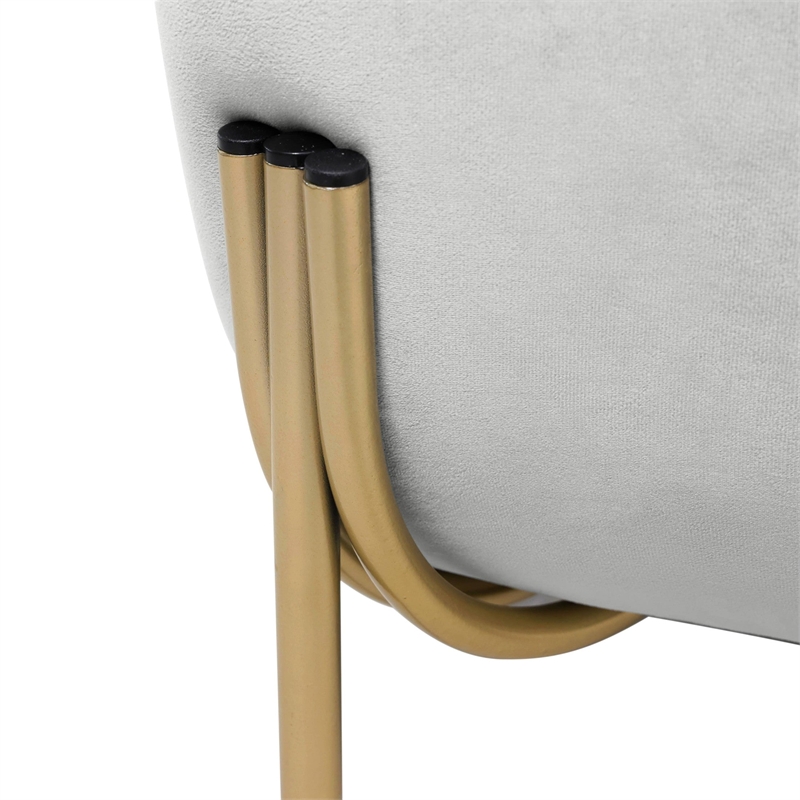 Upholstered Single Seater Sofa in Velvet with Gold Iron Legs in Light Gray