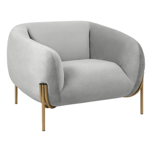 Upholstered Single Seater Sofa in Velvet with Gold Iron Legs in Light Gray