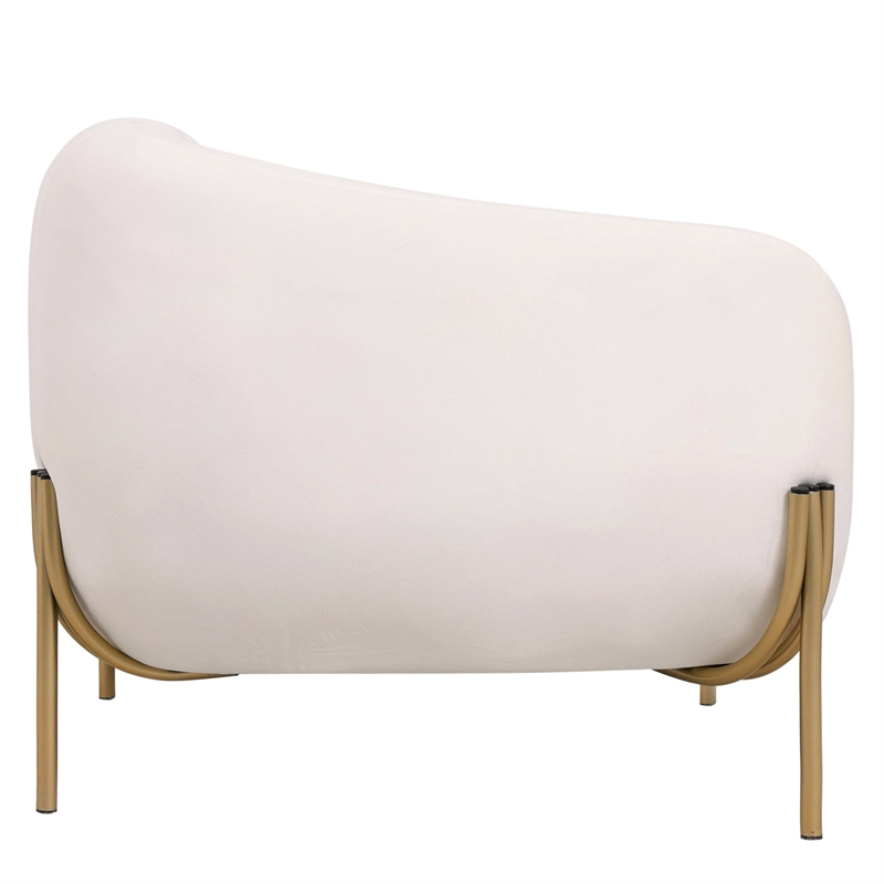 Upholstered Single Seater Sofa in Velvet with Gold Iron Legs in White