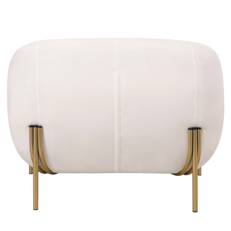 Upholstered Single Seater Sofa in Velvet with Gold Iron Legs in White