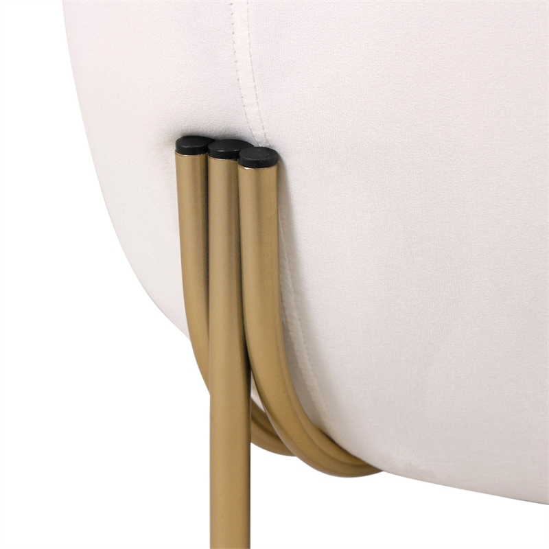 Upholstered Single Seater Sofa in Velvet with Gold Iron Legs in White