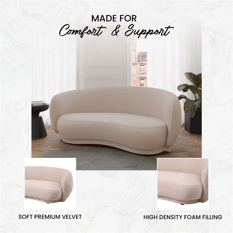 3-Seater Sofa Upholstered in Velvet With Foam-Filled Padded Seat in Beige