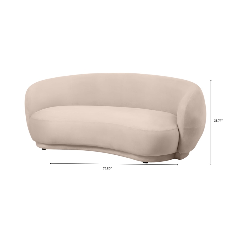 3-Seater Sofa Upholstered in Velvet With Foam-Filled Padded Seat in Beige