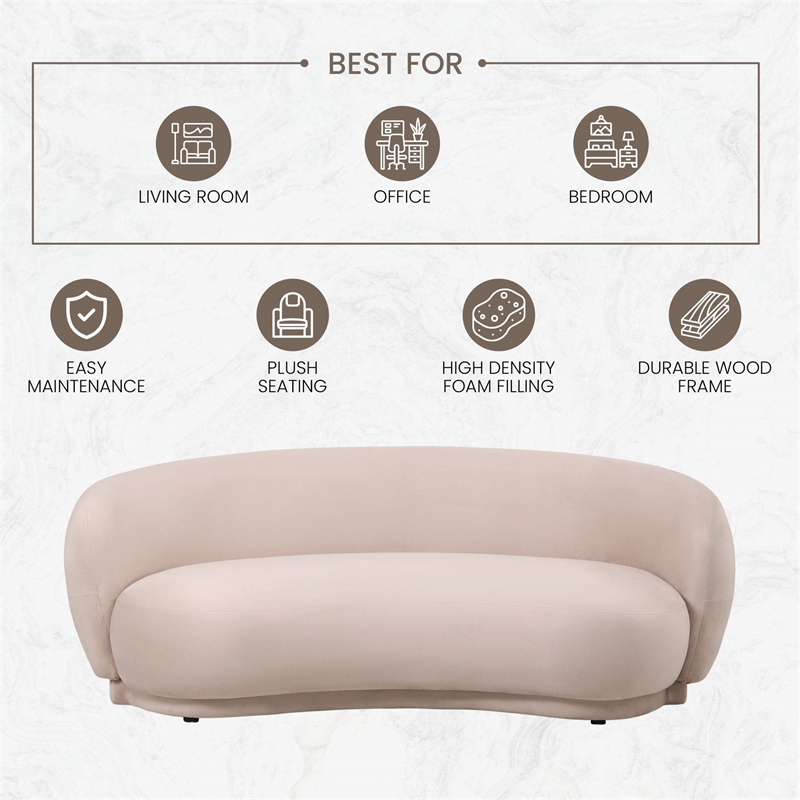 3-Seater Sofa Upholstered in Velvet With Foam-Filled Padded Seat in Beige