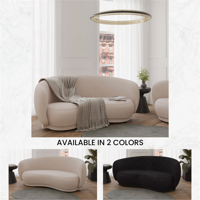 3-Seater Sofa Upholstered in Velvet With Foam-Filled Padded Seat in Beige